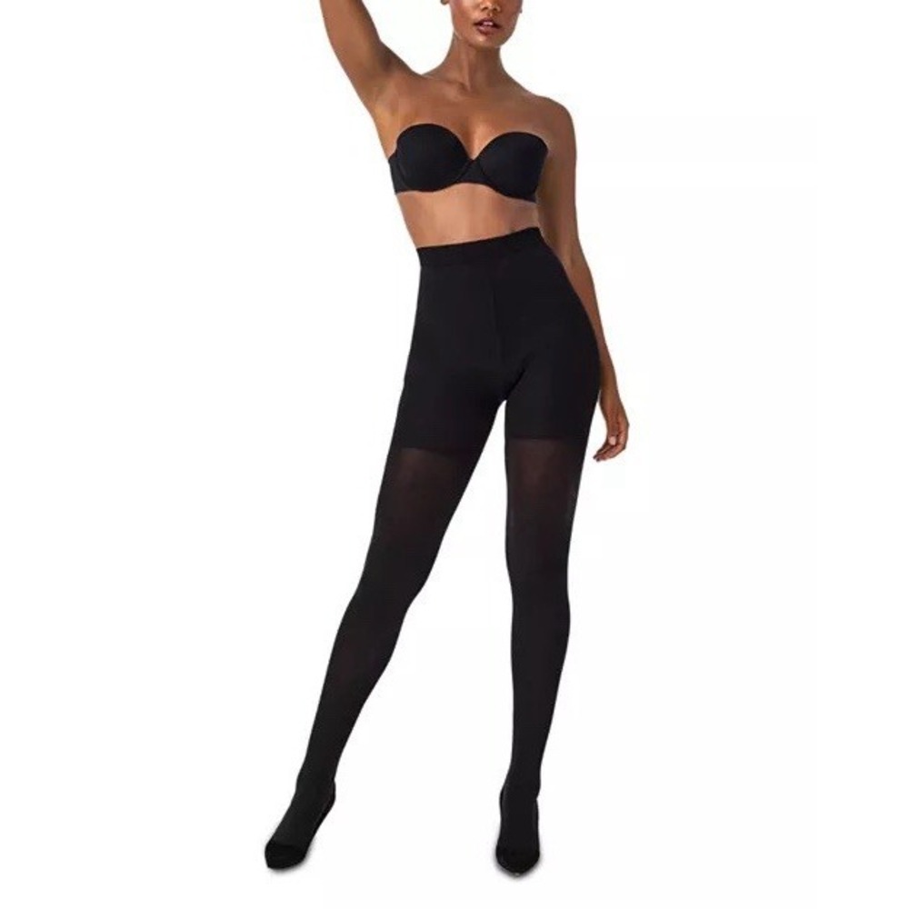Spanx Mid-Thigh Shaping Tights Size B Very Black Open Package New MSRP $28